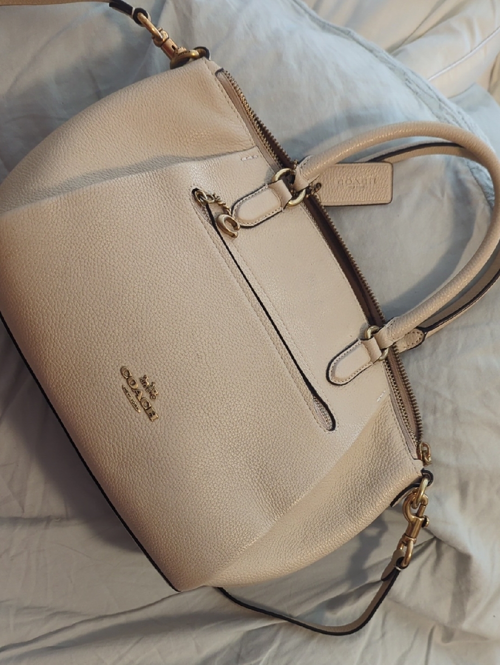 Coach Pebbled Leather Satchel - Light Beige with Gold Hardware